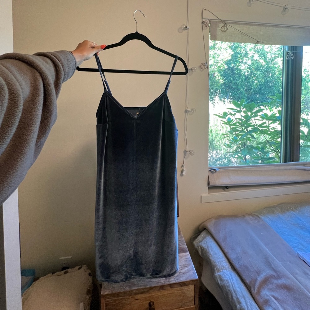 velvet blue slip dress